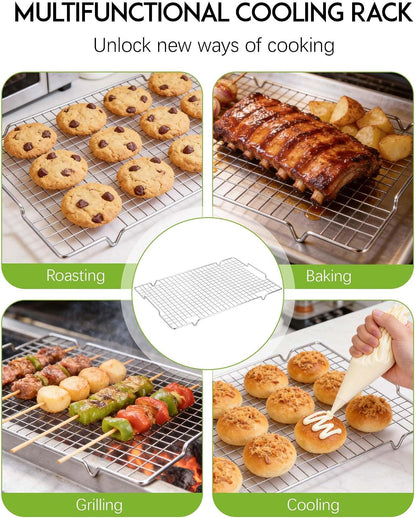 HULISEN 304 Stainless Steel Cooling Rack with Handles, 2-Pack, 16 x 10 Inch