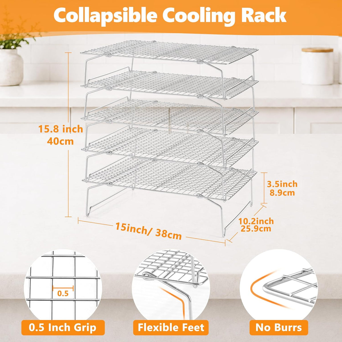 Leonyo 5-Tier Cooling Rack for Cooking and Baking, 15 x10 Inch Wire Racks