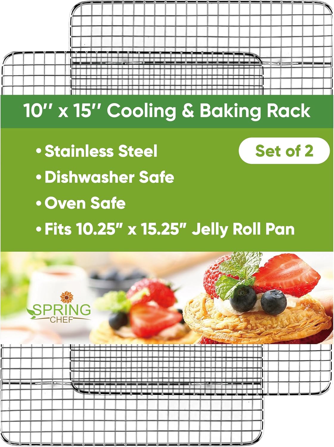 Spring Chef 10" x 15" Stainless Steel Cooling Rack for Baking, Set of 2