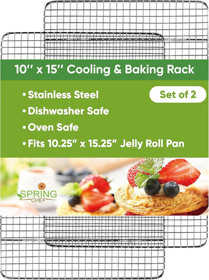 Spring Chef 10" x 15" Stainless Steel Cooling Rack for Baking, Set of 2