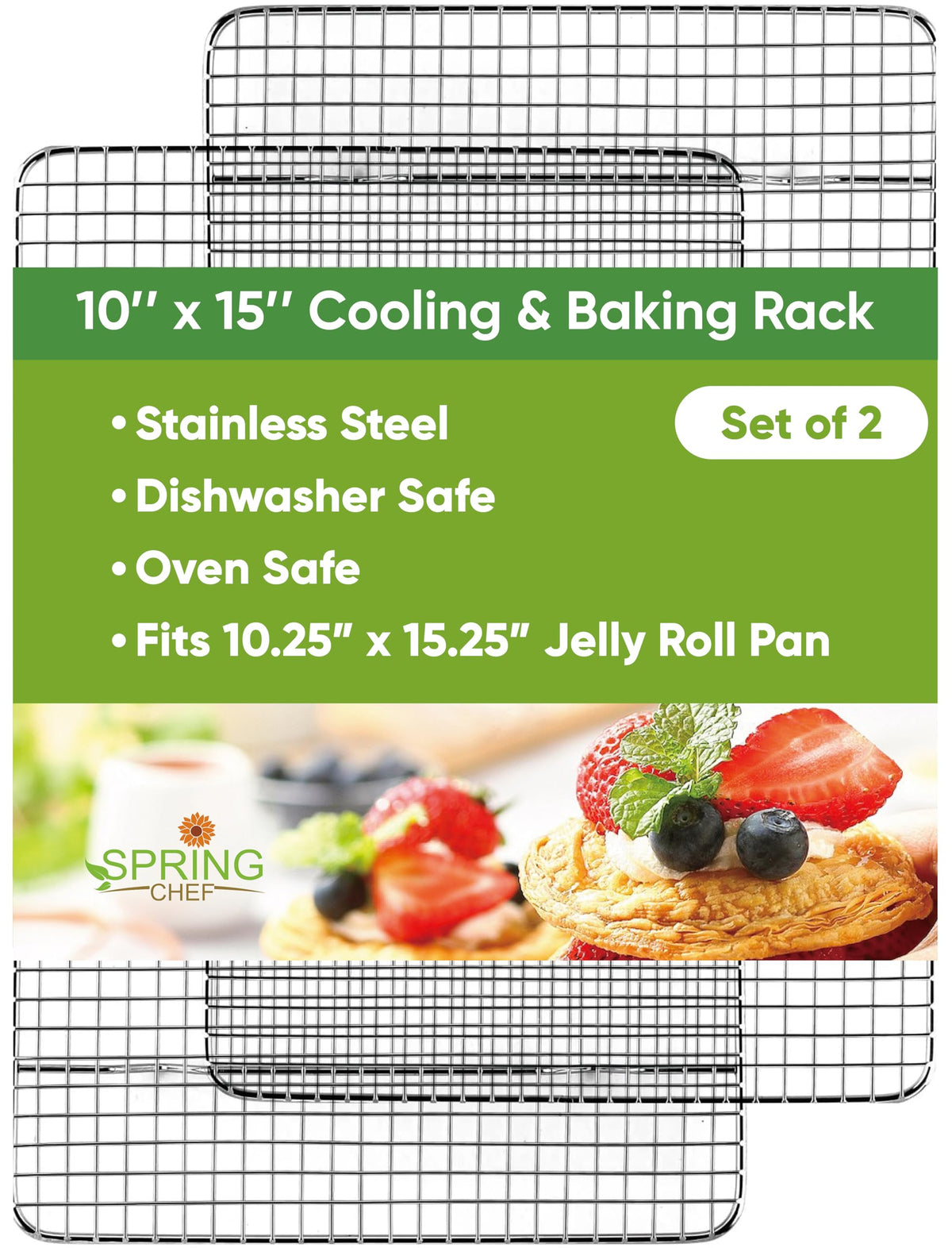 Spring Chef 10" x 15" Stainless Steel Cooling Rack for Baking, Set of 2