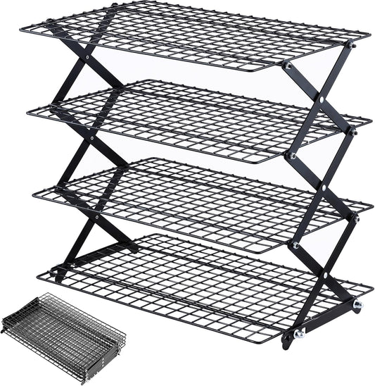Pleafind 2/3/4-Tier Collapsible Cooling Rack - 3 Setting Design, Adjustable ＆ Stackable Baking Rack, 5 Modes Cooling Racks for Cooking and Baking, Roasting ＆ Grilling Gifts for Picnic Party