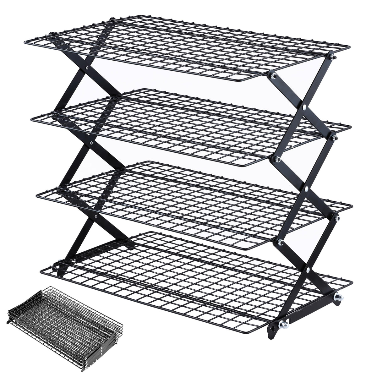 Pleafind 2/3/4-Tier Collapsible Cooling Rack - 3 Setting Design, Adjustable ＆ Stackable Baking Rack, 5 Modes Cooling Racks for Cooking and Baking, Roasting ＆ Grilling Gifts for Picnic Party