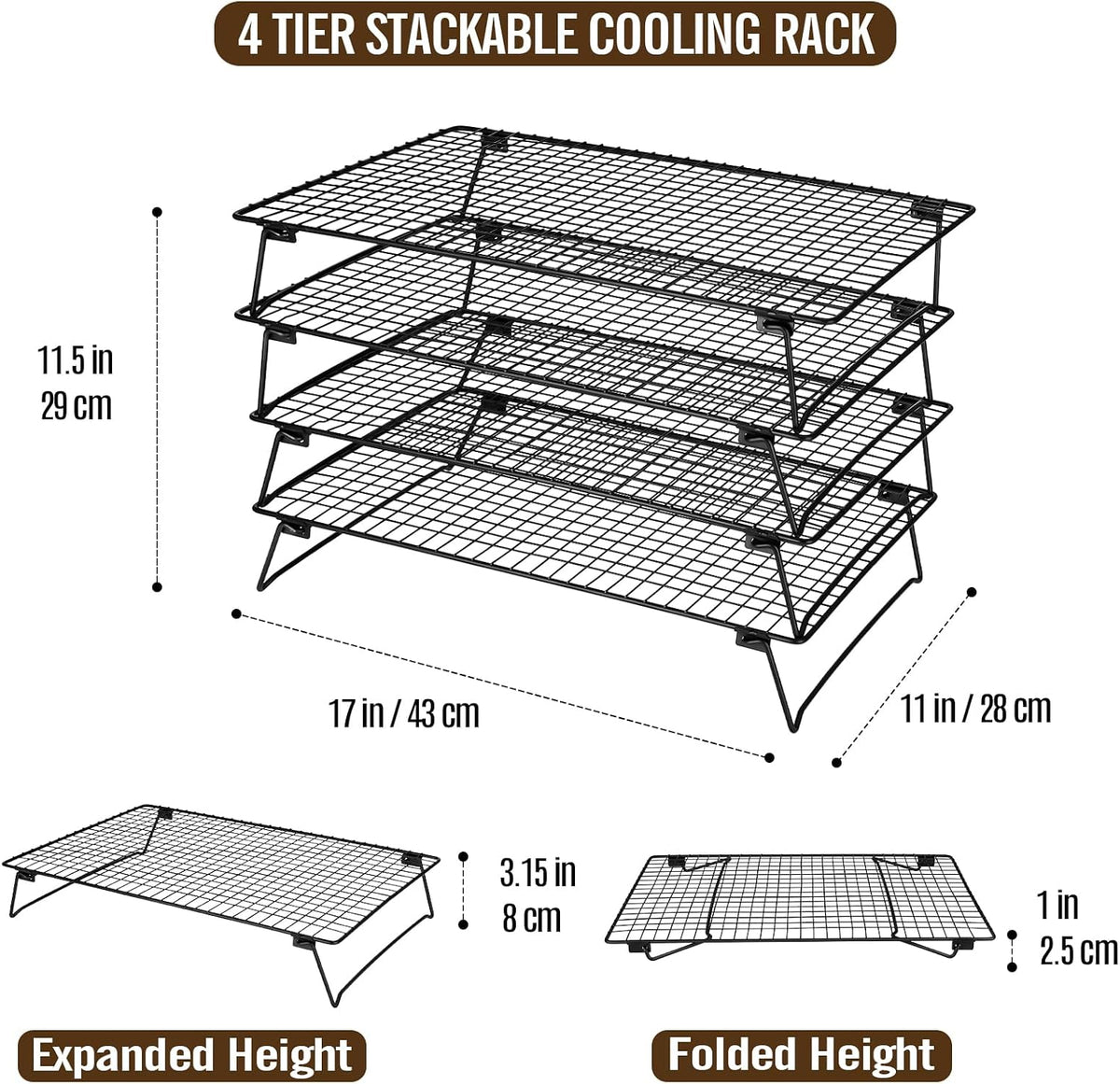 4 Tier Stackable Cooling Racks for Baking, 17 x 11 Inch