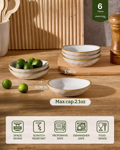 famiware Soy Sauce Dish, 2.1oz Dipping Bowl Set of 6, Cappuccino White