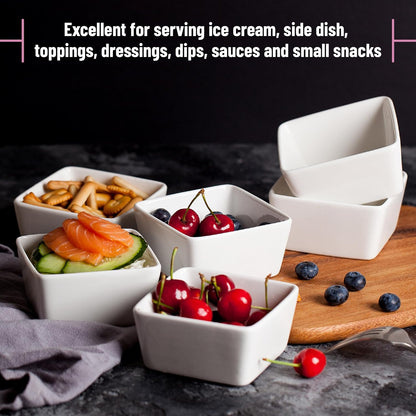 BTaT- Ramekins, 8 oz, Set of 6, White, Square Shaped, Ramekins Oven Safe, Porcelain Souffle Dishes for Creme Brulee, Ice Cream, Fruit and Snacks