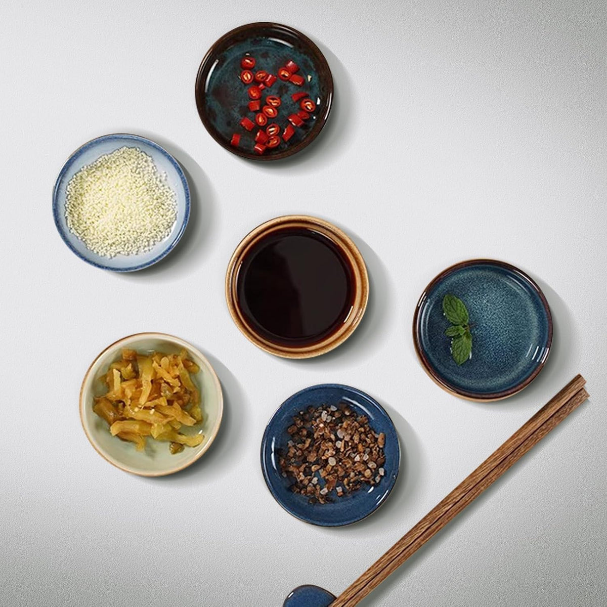 Set of 6 Dipping Bowls, Ceramic Soy Sauce Dipping Dish set