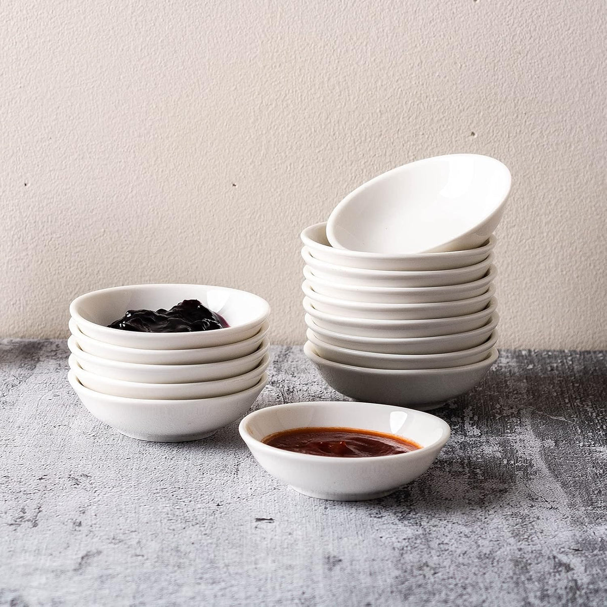 UIBFCWN 12 Pack Soy Sauce Dish 3inch Ceramic Dipping Bowls Bulk, 1.2 Oz White Dipping Sauce Bowls/Dishes, Small Dipping Sauce Cups for Sushi Ketchup Olive Oil Appetizer