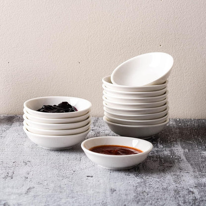 UIBFCWN 12 Pack Soy Sauce Dish 3inch Ceramic Dipping Bowls Bulk, 1.2 Oz White Dipping Sauce Bowls/Dishes, Small Dipping Sauce Cups for Sushi Ketchup Olive Oil Appetizer