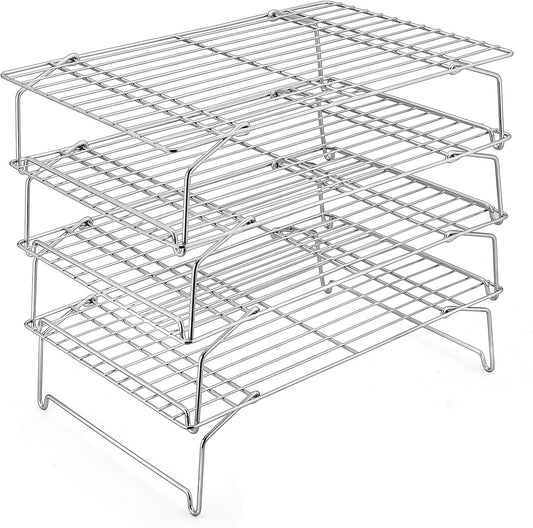 P&P CHEF 4-Tier Cooling Rack Set, Stainless Steel Stackable 15" x 10" Rack