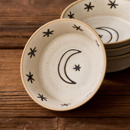 Stoneware Dipping Sauce Side Dishes Set of 4-3.7" Rustic Condiment Bowls - Handcrafted Ceramic Appetizer Plates for Sushi Soy, Charcuterie,Snack, Cheese Boards(Moon)