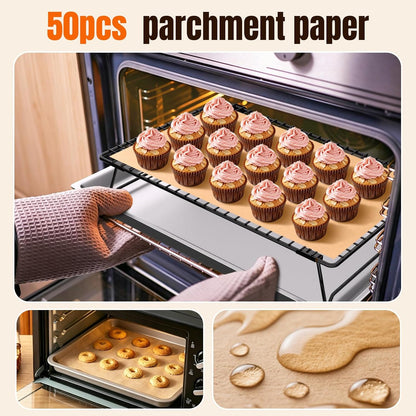 13.4 * 9.4 IN 3-Tier Collapsible Cooling Rack with 50 Pcs Baking Papers