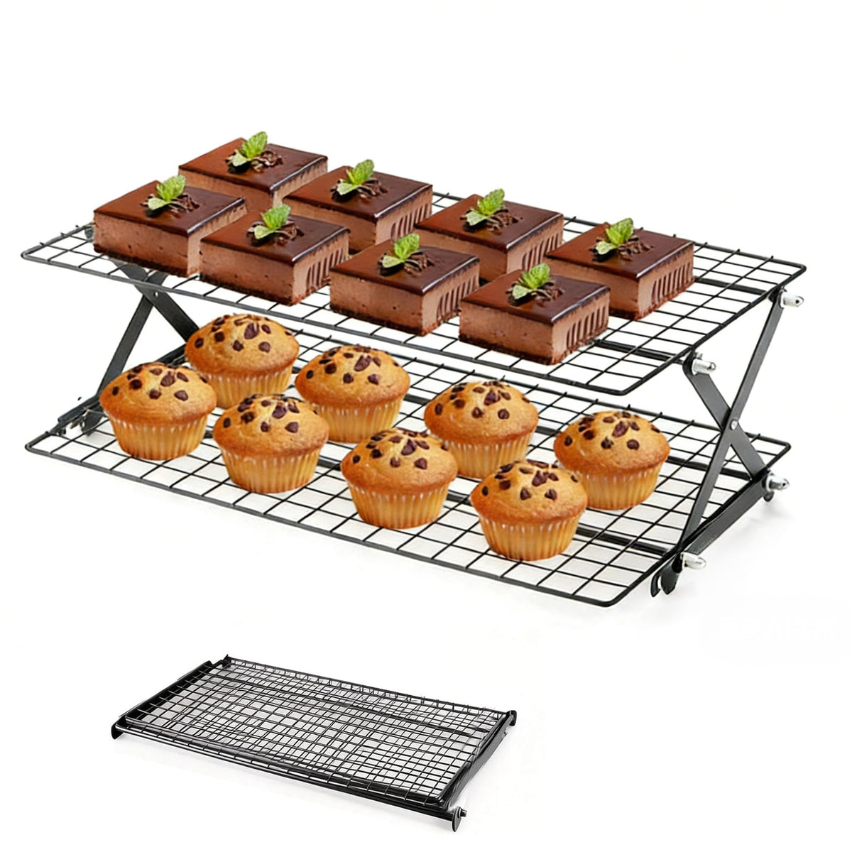2-Tier Collapsible Cooling Racks, Detachable Wire Cooling Rack Stackable Drying Rack for Cookie Bread Pizza Baking, Fruits, Snacks Perfect for Outdoor Camping