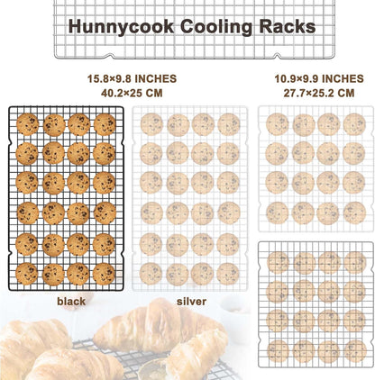 Hunnycook 15.8”×9.8” Cooling Rack, 3P Stainless Steel Baking Rack, Oven Safe Cooling Racks for Cooking and Baking, Black Roasting Rack & Wire Rack & Cookie Cooling Rack for Roasting, Grilling, Drying