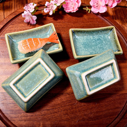 Japanese Ceramic Sauce Dish Set of 4, 3.5'' Rectangular Small Dipping Bowls
