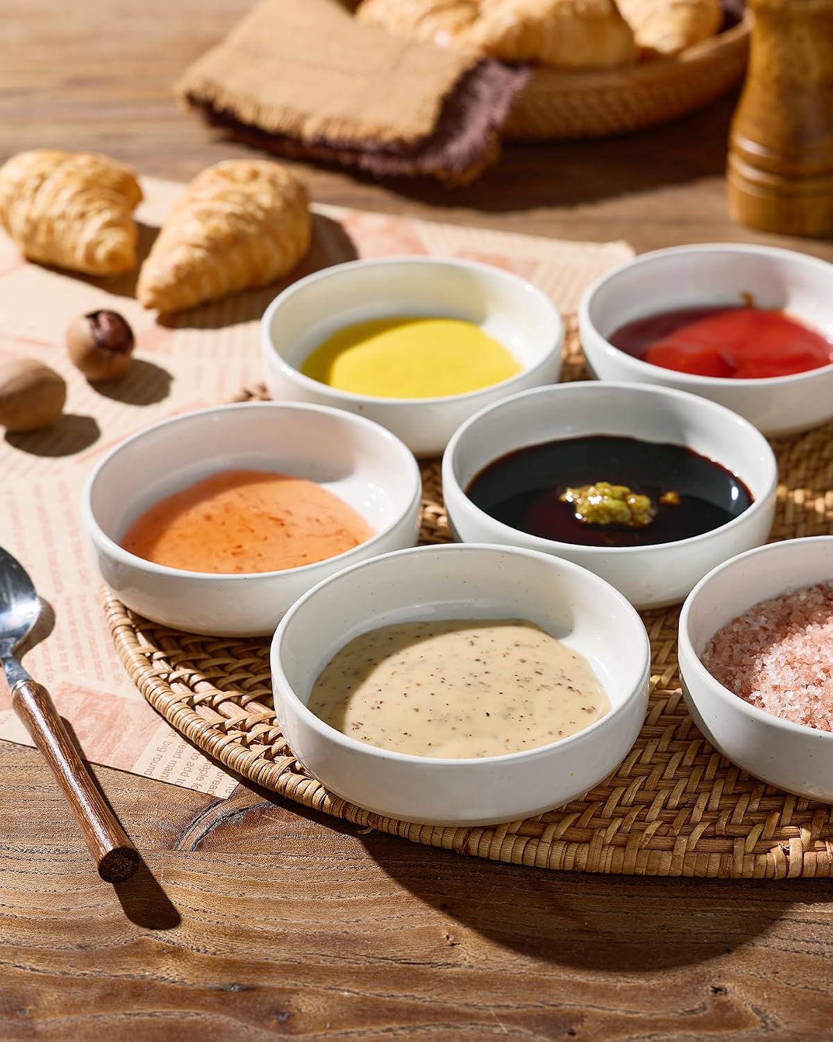 famiware Ceramic Soy Sauce Dish, 4oz Dipping Bowls Set of 6, White
