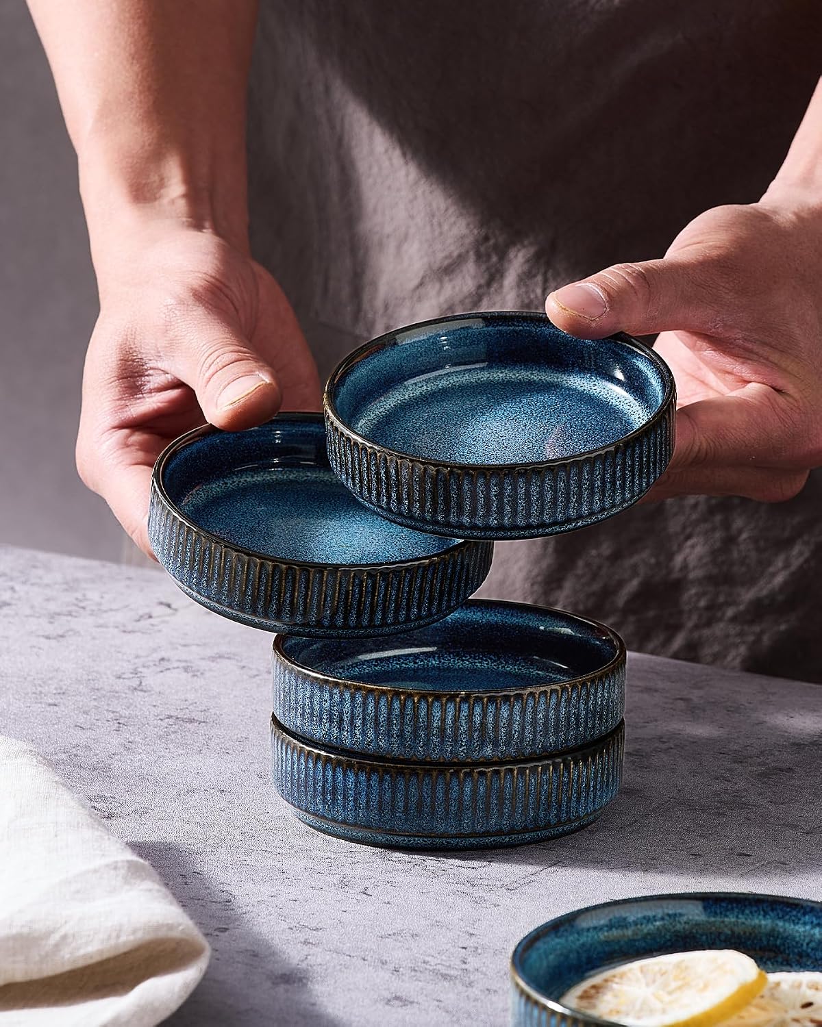 famiware Ceramic Soy Sauce Dish, 4oz Dipping Bowls Set of 6, Nebulas Blue