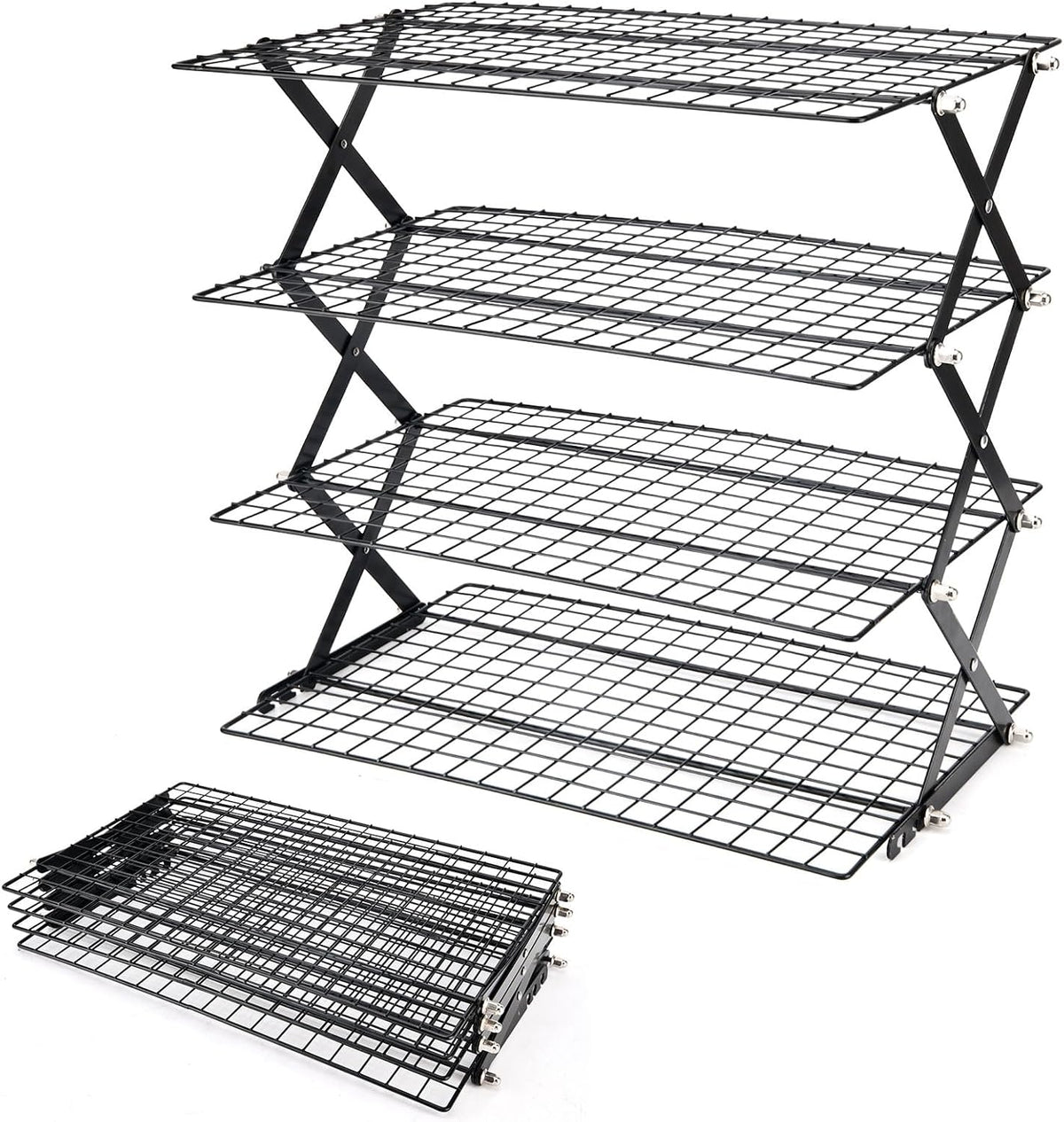 2/3/4-Tier Collapsible Cooling Rack for Baking,Folding Cooling Grid,Adjustable Stackable Roasting Cooking Drying Wire Cooling Rack for Cookies Baking
