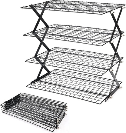 2/3/4-Tier Collapsible Cooling Rack for Baking,Folding Cooling Grid,Adjustable Stackable Roasting Cooking Drying Wire Cooling Rack for Cookies Baking