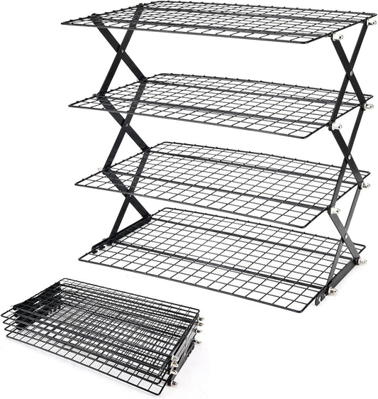 2/3/4-Tier Collapsible Cooling Rack for Baking,Folding Cooling Grid,Adjustable Stackable Roasting Cooking Drying Wire Cooling Rack for Cookies Baking