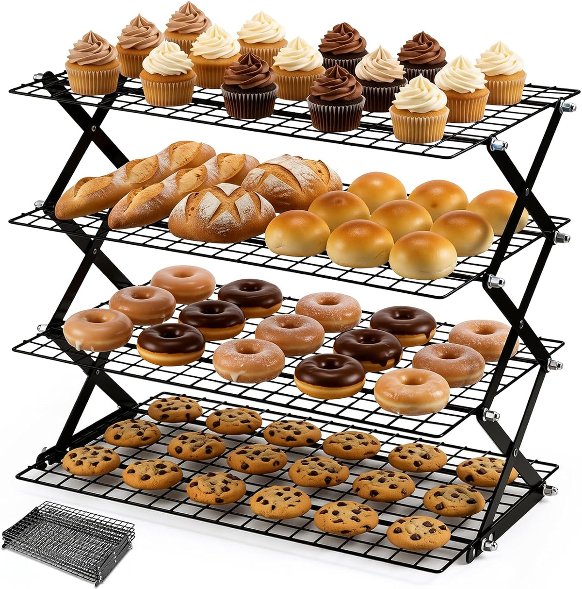 4 Tier Collapsible Cooling Rack for Cooking and Baking Rack Stackable