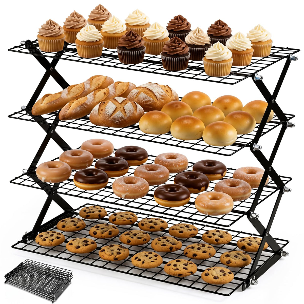 4 Tier Collapsible Cooling Rack for Cooking and Baking Rack Stackable