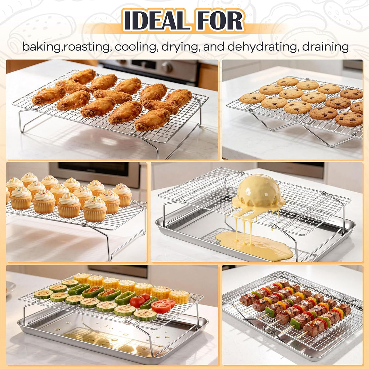 P&P CHEF 4 Tier Stackable Cooling Racks for Cooking and Baking, 15" x 10"