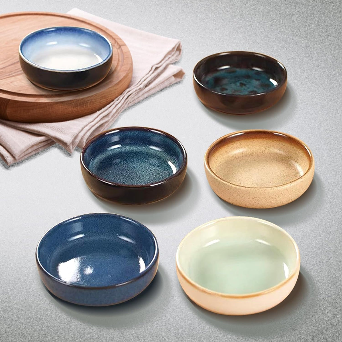 Set of 6 Dipping Bowls, Ceramic Soy Sauce Dipping Dish set