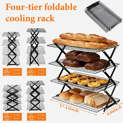 4 Tier Collapsible Wire Cooling Rack, Adjustable Stackable Baking Rack
