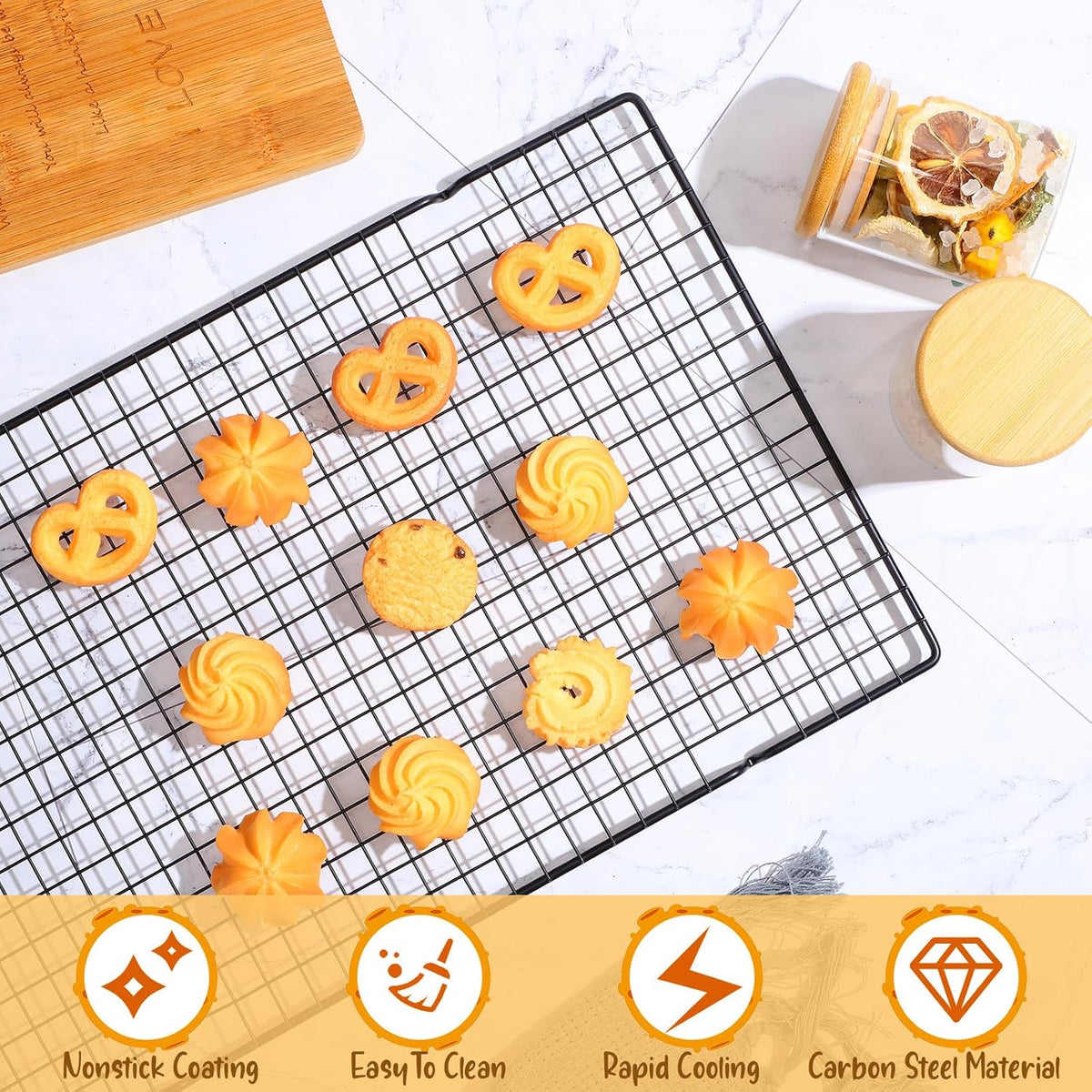 Harloon 12 Pack 16 x 9.8 Inches Nonstick Cooling Racks for Baking, Grid Wire Cookie Cooking Racks Oven Safe Carbon Steel Baking Rack Sheet Rack for Cookie Cake Grilling Drying Roasting (Black)
