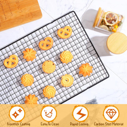 Harloon 12 Pack 16 x 9.8 Inches Nonstick Cooling Racks for Baking, Grid Wire Cookie Cooking Racks Oven Safe Carbon Steel Baking Rack Sheet Rack for Cookie Cake Grilling Drying Roasting (Black)