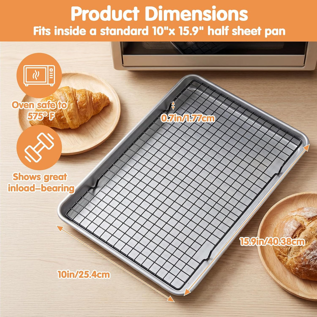 7PCS Carbon Steel Cooling Racks 16"x10", Heavy Duty Wire Baking Rack for Cooking, Roasting, Grilling and Drying, Oven Safe Nonstick Cookie Rack, Fits Half Sheet Pan, Dishwasher Safe