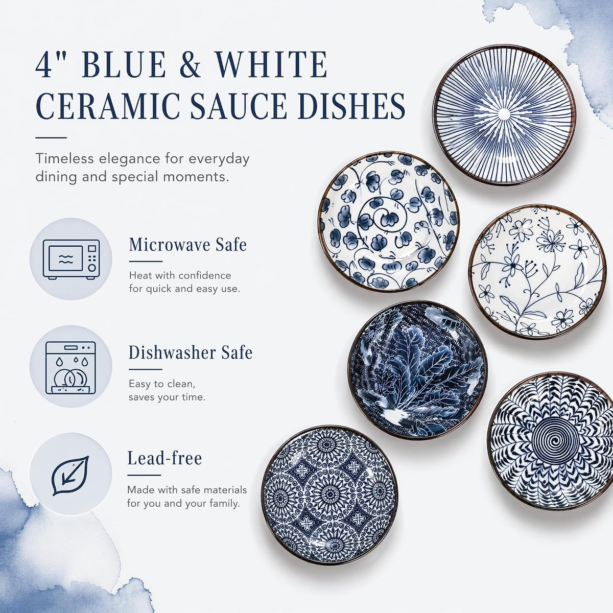 ZENFUN 12 Pcs Soy Sauce Dishes, Tiny Bowls, 3 oz Dipping Bowls for Condiment Sushi, Elegant Mini Bowl for Side Dish, Ketchup, Appetizer Plates, Ceramic, Blue and White