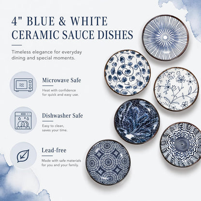 ZENFUN 12 Pcs Soy Sauce Dishes, Tiny Bowls, 3 oz Dipping Bowls for Condiment Sushi, Elegant Mini Bowl for Side Dish, Ketchup, Appetizer Plates, Ceramic, Blue and White