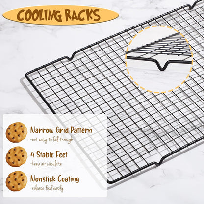 Harloon 12 Pack 16 x 9.8 Inches Nonstick Cooling Racks for Baking, Grid Wire Cookie Cooking Racks Oven Safe Carbon Steel Baking Rack Sheet Rack for Cookie Cake Grilling Drying Roasting (Black)