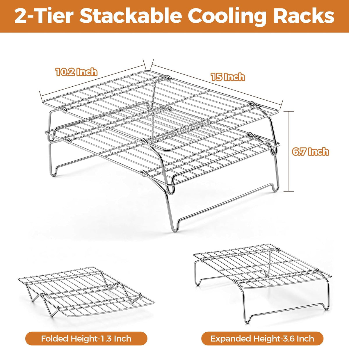 Homikit 2 Tiers Stainless Steel Cooling Rack Set, 10"x15" Baking Racks