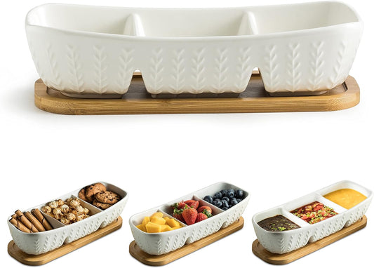 Miamolo Condiment Bowls Divided Serving Tray, Chip and Dip Bowl for Party