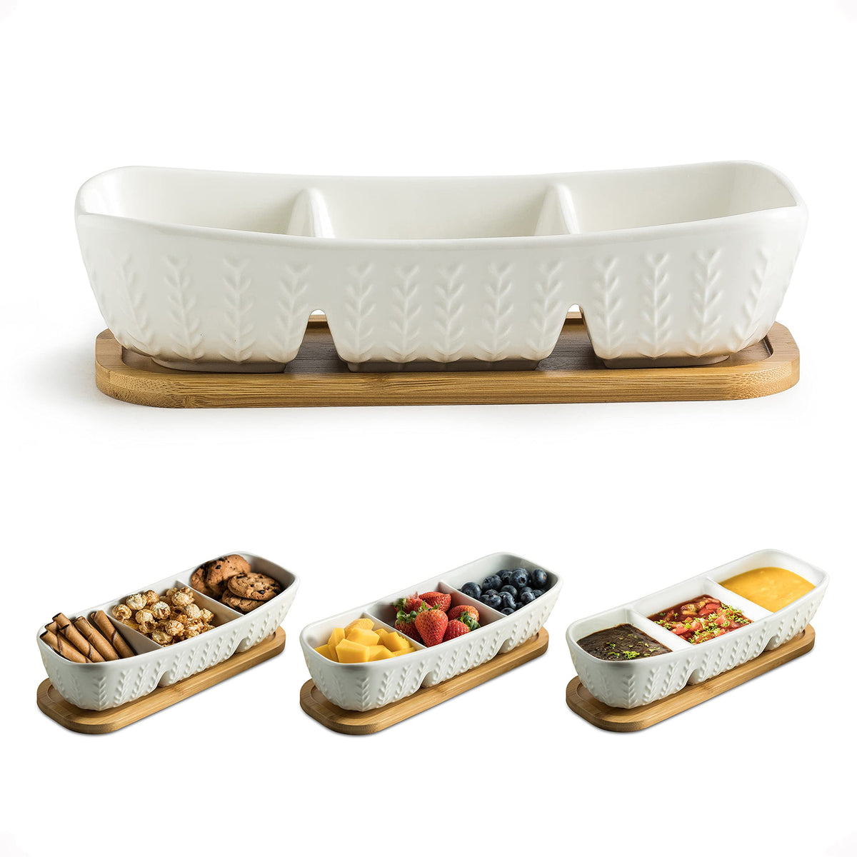 Miamolo Condiment Bowls Divided Serving Tray, Chip and Dip Bowl for Party
