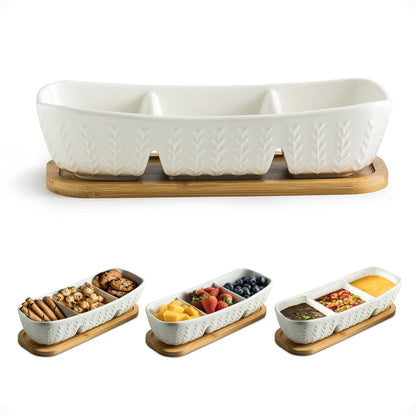 Miamolo Condiment Bowls Divided Serving Tray, Chip and Dip Bowl for Party