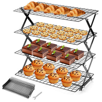 3-Tier Stackable Cooling Rack for Baking, Collapsible Wire Cookie Rack with Adjustable Heights, Non-Stick Roasting & Drying Rack for Cupcakes, Pies and Pastries, Space-Saving Kitchen Essential