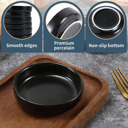 6 Pack 3.5 Inch Dipping Bowls Black Porcelain Ceramic