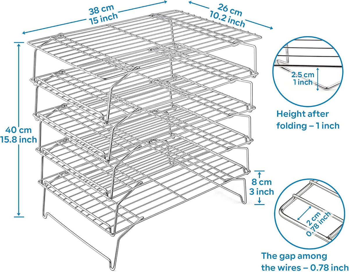Leonyo 5-Tier 15x10IN Cookie Cooling Rack for Cooking Stackable Collapsible