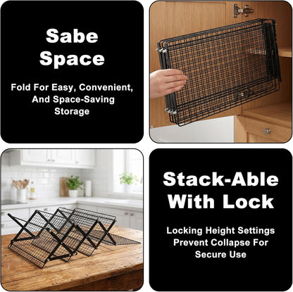 4 Tier Cooling Rack Adjustable Stackable Non-Stick Wire Rack Stainless Steel Baking Racks with Leak-Proof Mesh X-Shaped Structure for Roasting Cooking Cookies Cakes Drying Picnic Party