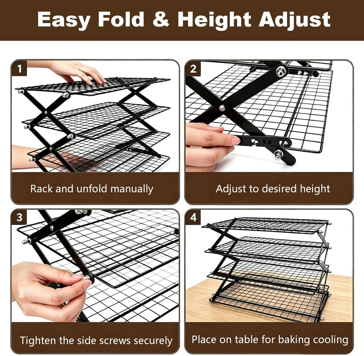 4 Tier Cooling Rack, Collapsible Cooling Racks for Cooking and Baking, Adjustable Cookie Wire Cooling Rack with 20 Sheets Parchment Paper, Baking Gifts for Homemade Bakers