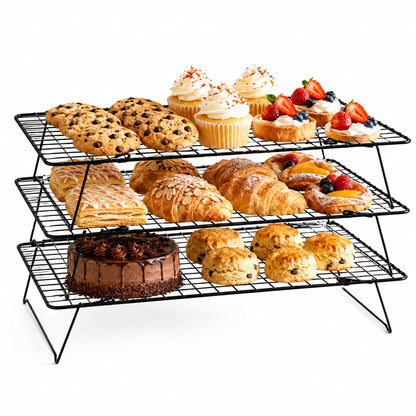 Cooling Rack 16"x10", 3-Tier Stackable & Collapsible Cooling Racks