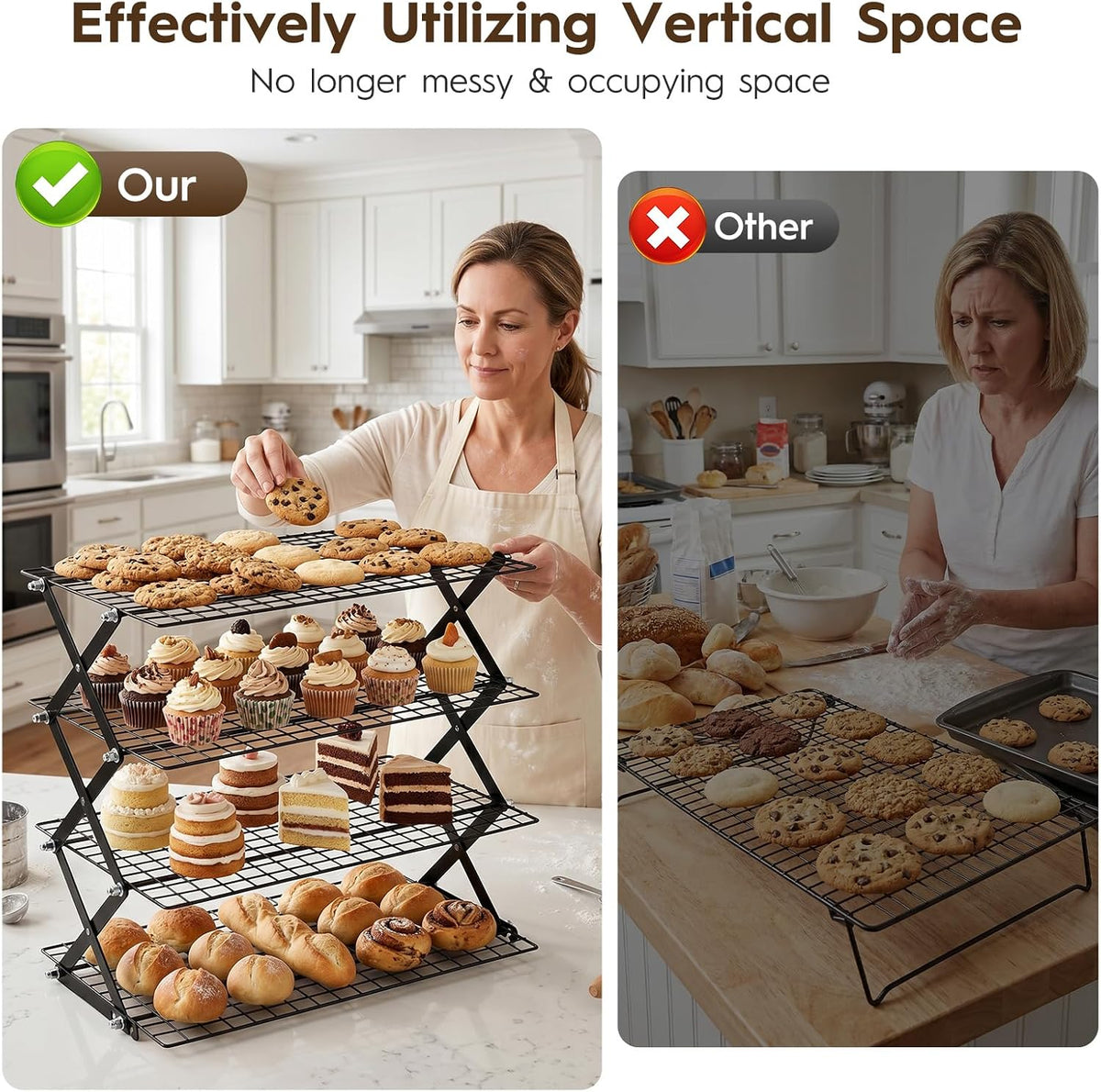 4 Tier Collapsible Cooling Rack for Cooking and Baking Rack Stackable