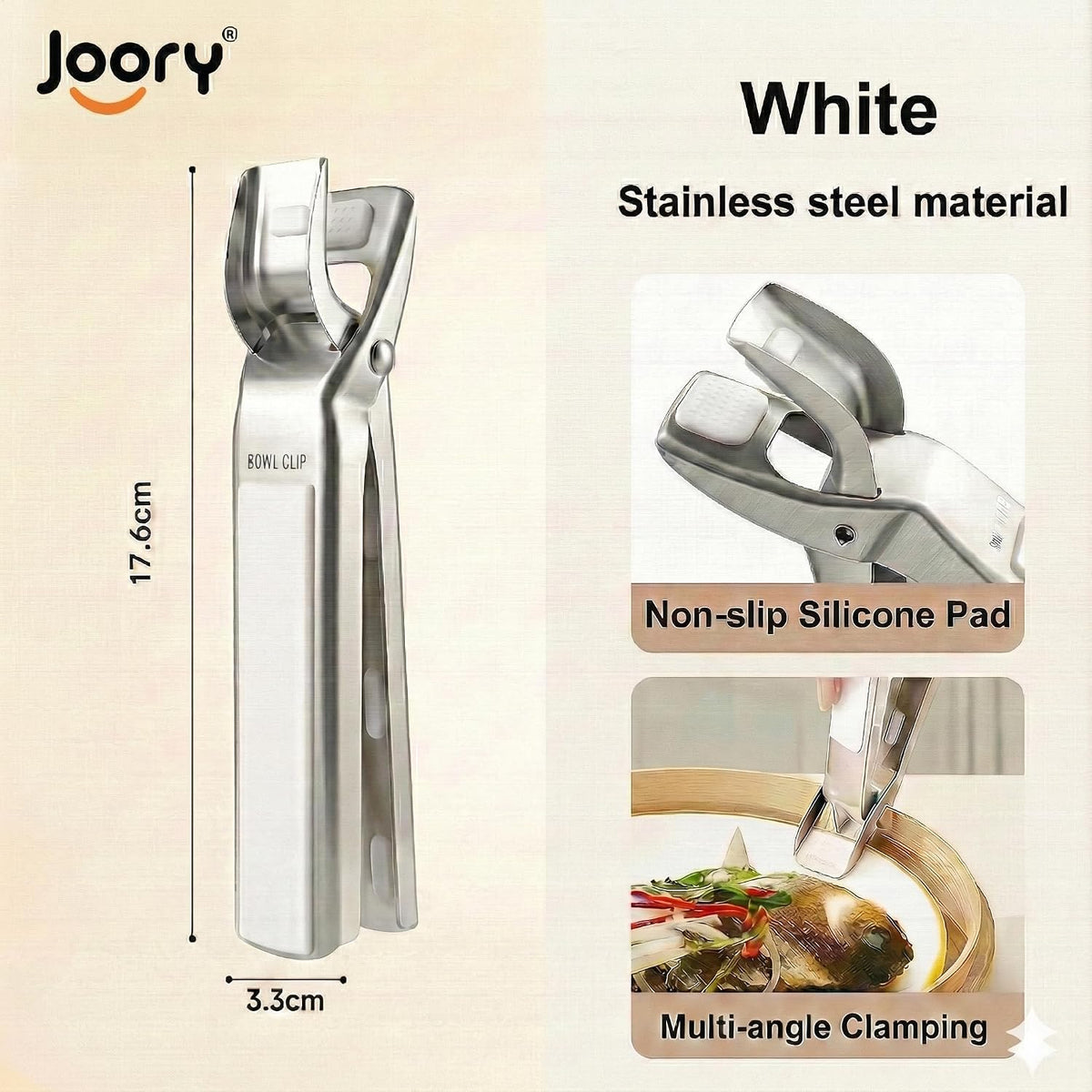 Heavy Duty Stainless Steel Hot Plate Gripper Tongs with Non-Slip Silicone Pads | Multi-Angle Anti-Scald Pan Grabber | Microwaves & Air Fryer Accessories | Rust, Heat Resistant Clamp (White)