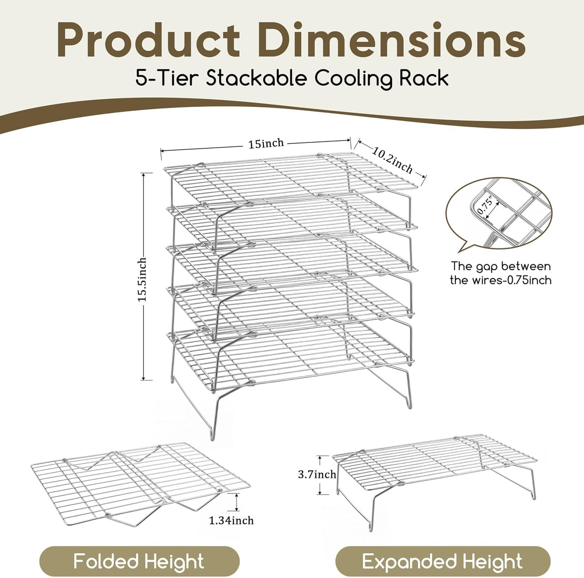 Herogo 5-Tier 15"x10" Stainless Steel Baking Cooling Rack
