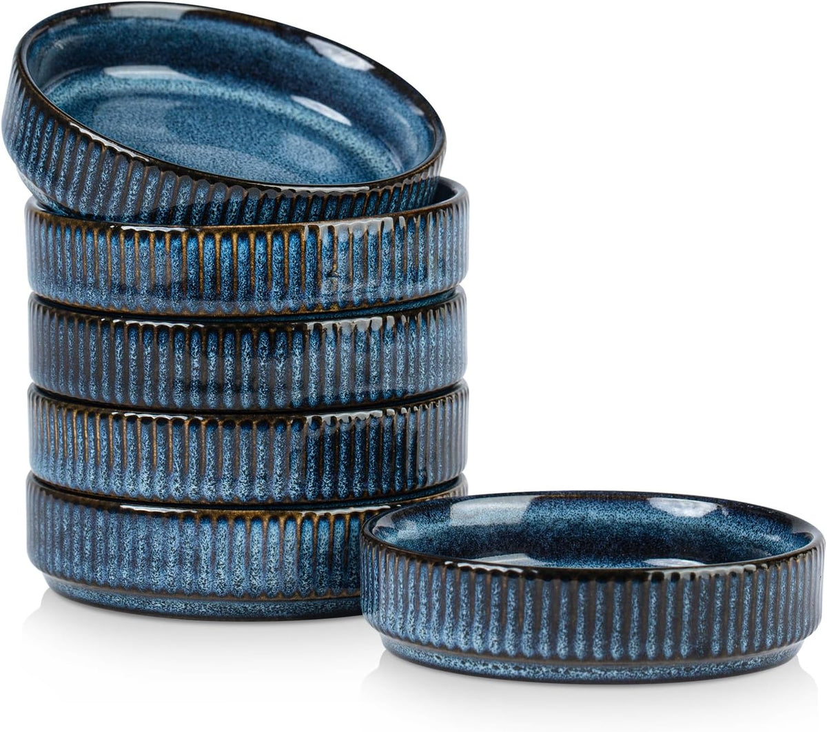 famiware Ceramic Soy Sauce Dish, 4oz Dipping Bowls Set of 6, Nebulas Blue