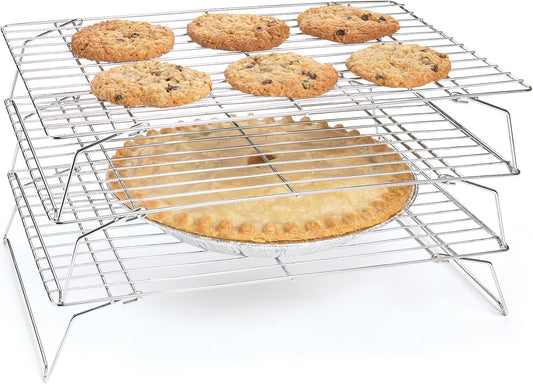 Fox Run Stackable Cooling Rack Set, Chrome, 3-Piece, Metallic, 2.25 x 14 x 10 inches